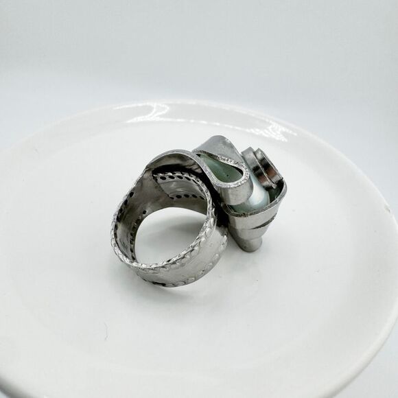 Vintage Swirl Fork Ring Iridescent Stone Handmade Unique Artisan Statement - Picture 8 of 10